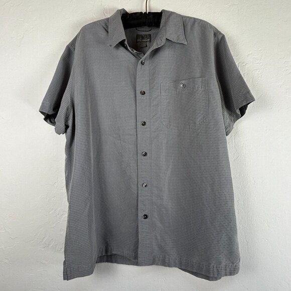 Royal Robbins Mens Standard Fit Gray Gingham Button Up Shirt Large Short Sleeve - Picture 1 of 6
